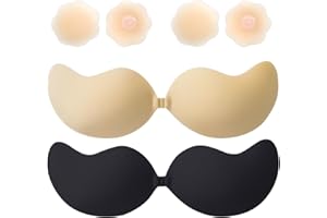 Obidodi 2 Pack Push up Bra Backless Bras for Women, Stick on Bra with 4 Nipple Pads, Reusable Breathable Strapless Bras Invisible Adhesive Bra for Party,Beach,Gym