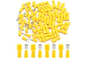 Hocansen 100 Pieces Spade Connectors Insulated Male and Female Wire Connectors Crimp Terminal Connectors Kit (Yellow/PS)