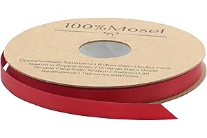 100%MOSEL Nastro di raso rosso con doppio fiocco per decorazioni natalizie, matrimoni, battesimo, comunione e cresima., Poliestere, Colore: rosso, 10 mm x 25 m
