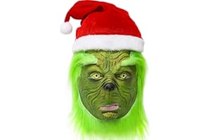nezababy Weihnachtsmaske mit Weihnachtsmütze, Monster Handschuhe, Latex-Maske, Christmas Kostüm Zubehör, Party Requisiten