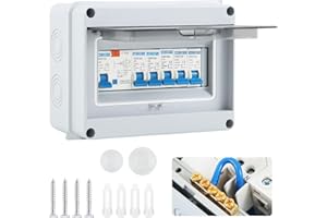 CUPEOHOME 4 Way Consumer unit Circuit Breaker, Garage unit with Assembly Tool, 63A 30mA RCD 4MCB 2x6A+10A+20A+32A, IP65 Anti-Leakage Fuse Box for Garages Caravans Workshops