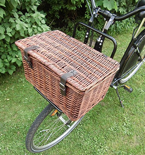 Stylisher Retro Bäckerkorb Fahrradkorb Weidenkorb Fahrrad Korb mit zwei Gurten und Deckel (weiß) - 3
