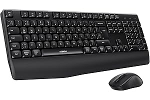 seenda Wireless Bluetooth Keyboard and Mouse, COE200 Bluetooth+2.4GHz USB Multi-Device Connectivity, Ergonomic Keyboard with Wrist Rest Full Size QWERTY UK for Windows Mac OS Laptop iPad Tablet, Black