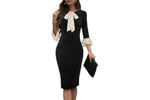 HOMEYEE Damska sukienka ołówkowa z okrągłym dekoltem 3/4 rękawy falbanki sukienka wieczorowa sukienka ołówkowa retro bodycon midi sukienka koktajlowa sukienka kopertowa B800