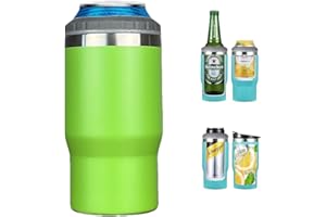 Gteller 4 in 1 Stainless Steel Can/Bottle Insulator, 400ml Two Way Lid, SUS Insulated Can Cooler, Beer Bottle Holder (Green)