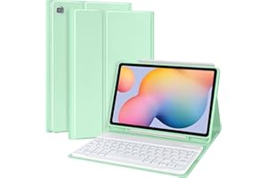 TQQ Keyboard Case for Samsung Galaxy Tab S6 Lite 10.4" 2024/2022/2020 (Model: SM-P620/P625/P610/P613/P615/P619), Could Multi-Angle Viewing Soft TPU Back Cover with Pencil Holder, Auto Sleep/Wake