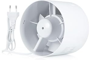 Hose Vary 100mm Ventilateur de Conduit en Ligne avec Cordon d' Alimentation UE, Clapet anti-Retour pour la Salle de Bain, WC, Ventilation du Pipeline de Cuisine