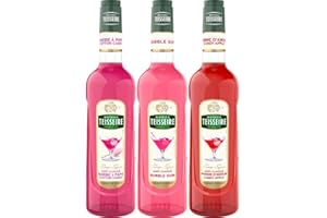 Assortiment souvenirs des goûts d’enfance de sirops Mathieu Teisseire : Pomme d'amour, Bubble gum et Barbe à papa, 3 bouteilles 70cl.