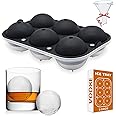 VOOXE New Silicone Ice Cube Trays Sphere Round Ice Ball Maker with Funnel, Easy Release Round Silicone Ice Tray with Lids for Whiskey Cocktails Milk Juice Soup Cold Drink (1 Pack Black)