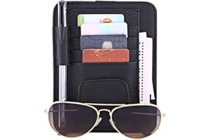 MOONYEU Sonnenblende Organizer,Visor Auto Sonnenblende Organizer Tasche Karte Lagerung Brillenhalter Clip Multifunktions Veranstalter Gläser Halter Hängen PU Leder (Schwarz)