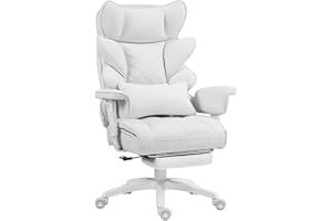 ‎DOWINX Dowinx Gaming Stuhl, Bürostuhl Ergonomisch mit Taschenfeder-Kissen, Chefsessel mit Doppellagige weiche Rückenlehne und verstellbare Lendenkissen, Armlehnen und Fußstütze, Stoff, Weiß