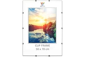 MG Design Cliprahmen 50 x 70 cm – rahmenloser Bilderrahmen mit Acrylglas & HDF Rückwand – für Fotos, Poster & Puzzle, vertikal & horizontal