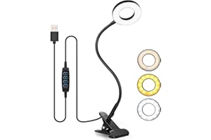 HIYAA Desk Lamp Clip On Clamp Light & 3 Light Mode 10 Dimmable Brightness Eye Caring Book Adjustable for Reading Studying Working Video Conference Lighting - Black