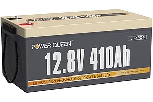 Power Queen 12V 410Ah Batería LiFePO4, batería de Litio de 5248Wh de energía incorporada en 250A BMS, 4000-15000 Tiempos de Ciclo y 10 años de Vida útil, Sistemas solares, RV, Off-Grid