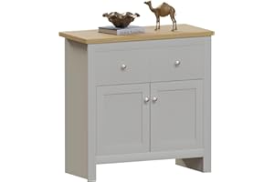 Vida Designs Credenza a 2 Cassetti e 2 Ante Arlington, in Derivati del Legno, Grigio e Quercia, H 80 x L 79 x P 35 cm, Piano in truciolare, MDF e melammina, 80 x 79 x 35 cm Circa
