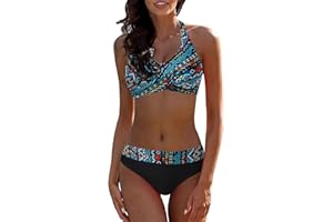 SURTTAN Bikinis Mujer Sexy 2023 Cuello en V Dos Piezas Bikini Mujer Trajes de baño Suaves Sport Conjunto Bikini Mujer Mujeres Estampado Floral Ropa de Playa Sexy para Mar y Piscina