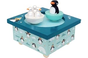 TROUSSELIER - Pingouin & ses Bébés - Boîte à Musique Dancing - Idéal Cadeau de Naissance - 2 Figurines Amovibles - Fonctionnement Simple - Musique La Vie en Rose de Edith Piaf - Colori Vert