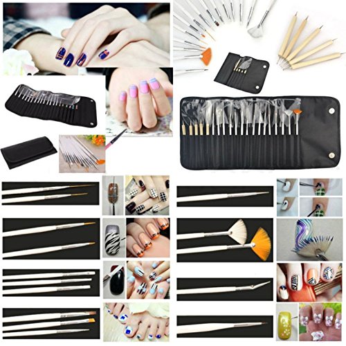 JZK® 20 tlg. Nail Art Set Gel Pinsel Nailart Set Profipinsel Stift Künstlerpinsel French Nail Art Nail Art Dotting Tools / Spot Swirl – Professionelles Set Spitzen Swirl Tools / Spot swirl, Mit einer Tasche - 4