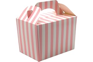 Lotus 15 x Stripe Design Children/Kids Party Boxes Carry Food Meal Fun Picnic Birthday Wedding Favour/Baby Shower Party Halloween Trick or Treat Box Loot Bag (Baby Pink)