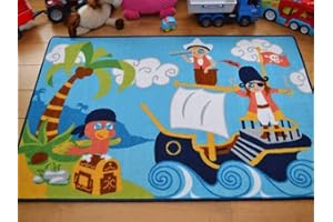 Rugs Supermarket Kids Non Slip Machine Washable Pirates Play Mat. Available in 3 Sizes (80cm x 120cm)