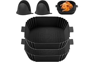 CANCYCC 2 Stück Silikonform Heißluftfritteuse für Philips Airfryer 2000 4.2L/Russell Hobbs 4L, Air Fryer Silikon Einsatz mit zwei Ofenhandschuhe, Backform Zubehör für Cosori 3,8 L- 4,7 L, Ninja Pro 4.7L