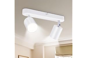 Seruno X Binario Faretti Soffitto 2 Vie, Faretto Orientabile GU10 Metallo Bianco, Lampada Soffitto Moderna Industriale per Cucina Camera Soggiorno Corridoio Sala da Pranzo (Senza Lampadine)