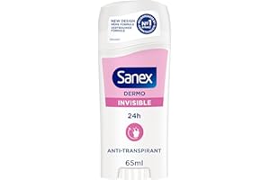 SANEX - Déodorant Stick Dermo Invisible - 24H Fraîcheur & Protection contre Odeurs - Anti-Traces - Testé Dermatologiquement - Restaure le pH Naturel de la Peau - Stick 65 ml
