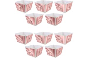 St@llion Lot de 10 boîtes à popcorn rétro en plastique à rayures rouges et blanches pour fête de Noël, bonbons, aliments, collations, anniversaire, théâtre, soirée cinéma, carnaval