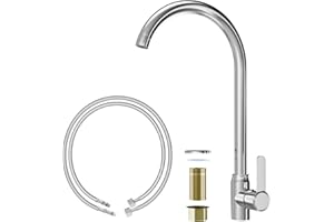 DETEXIS Kitchen Taps Single Lever Sink, Universal Connection, 360° Swivel Spout for Kitchen Sink, Kitchen Mixer Taps with Free Choice of Cold Water and Hot Water, with 1/2'' Fittings for UK Standard