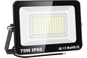 PICAA Utomhus LED-strålkastare, 75 W 6500K LED-arbetsstrålkastare, LED-säkerhetsljus, superljus projektor, byggprojektor för