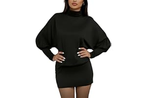 AMABILEMIA Vestito Donna Elegante Corto Nero Miniabito Sexy a Maniche Lunghe Invernale da Sera Aderente Inverno Discoteca AM226