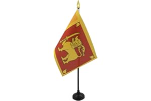 AZ FLAG - Mini Drapeau Sri Lanka De Table - 15x10 cm - Drapeau Sri Lankais De Bureau 100% Polyester avec Hampe Pointe Dorée