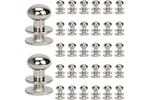 YOHENSQIN 50 Set Round Head Button Screwback Rivet Alloy Studs Leather Rivets Silver 6mm Button Studs for DIY Leather Craft Bag Decoration