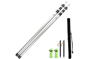 SUFTMUOL Juego de dos postes de lona telescópicos para toldos ajustables para moscas de tienda, camping, refugio, toldo, coche RV y motocicleta, jardín, aluminio fuerte de 230 cm con bolsa de cremallera