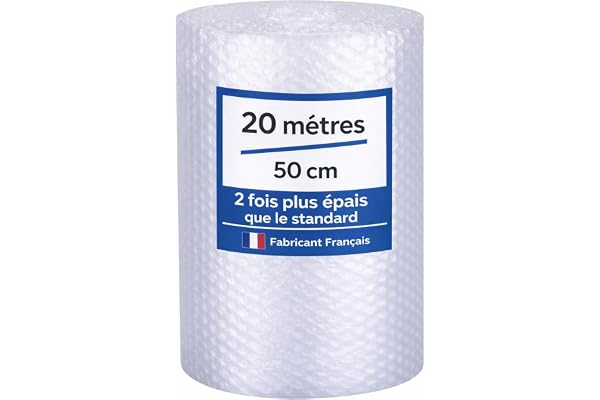 Rouleau Papier Film à bulles - 20 mètres x 50 cm - FABRIQUÉ EN FRANCE - Idéal Emballage Déménagement et Expédition Colis - Papier Bulle Épaisseur Renforcée