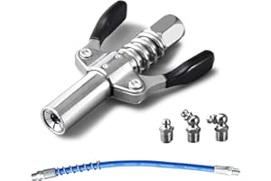 SIGANDG Boquilla Bomba de Engrase G Coupler con Doble asa,3 Especificaciones Diferentes Boquilla de Pistola de Engrase, Compatible con Todos los Tipos M6-M14, Manguera de 30 cm Incluida