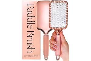 LILY ENGLAND Paddle Hair Brush Women with Easy Grip Gel Handle, Paddle Brush for Blow Drying, Detangling, & Straightening - Hairbrushes for Women For All Hair Types, Rose Gold