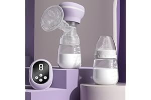 HOAPIN Tiralatte Elettrico con Biberon, Allattamento Materno Senza Dolore, Display LED, Ricaricabile, Senza BPA, 3 Modalità con 9 Velocità Ognuno, Funzione Memoria, Portatile (Viola)