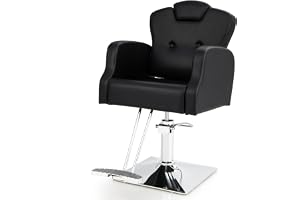 GOPLUS Frisörstol, barberstol med justerbar sitthöjd, nackstöd, 360° rotation, fotstöd, hydraulpump, användarstol, upp till 150 kg
