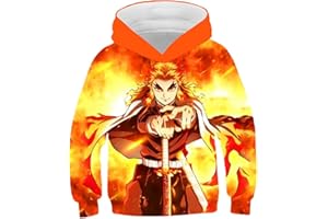 Yumenam Niño Demon Slayer Sudaderas con Capucha Tanjirou Nezuko Impreso Casual Pullover Sudaderas Jumper Hip Hop Streetwear Ropa Deportiva Traje de Cosplay de Halloween