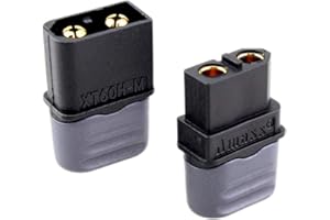 VUNIVERSUM 2 Paar Original Amass Premium XT60H XT60 Goldstecker Schwarz Stecker Male Female inkl. Kabel Schutzkappen 2Pin Verpolsicher Hochstromstecker 60A für Lipo Akku RC von Mr. Stecker Modellbau®