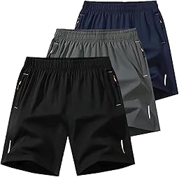 Paquete de 3 pantalones cortos de gimnasio de secado rápido para hombre, pantalones cortos de correr de 5 pulgadas con bolsillos con cremallera, pantalones cortos de entrenamiento activo