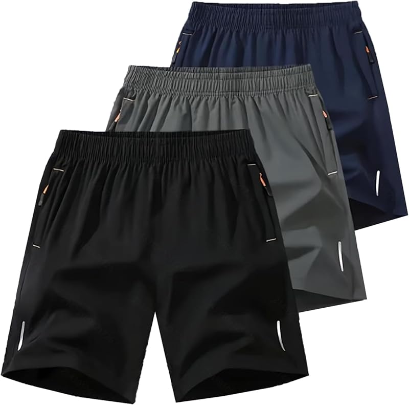 Paquete de 3 pantalones cortos de gimnasio de secado rápido para hombre, pantalones cortos de correr de 5 pulgadas con bolsillos con cremallera, pantalones cortos de entrenamiento activo