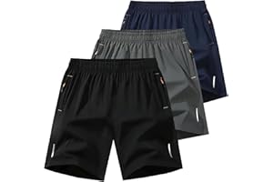 Paquete de 3 pantalones cortos de gimnasio de secado rápido para hombre, pantalones cortos de correr de 5 pulgadas con bolsillos con cremallera, pantalones cortos de entrenamiento activo