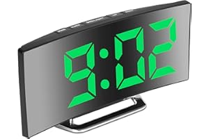 Derkiewn Sveglia digitale, grande schermo a specchio LED da 7'', 2 luminosità, 12/24 ore, temperatura, data, Snooze, Alimentazione USB, funzione di memoria (verde)