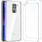 NEW'C Cover per Xiaomi Redmi Note 9 Gel TPU in silicone custodia ultra trasparente e 2 × vetro temperato , Pellicola proteggi
