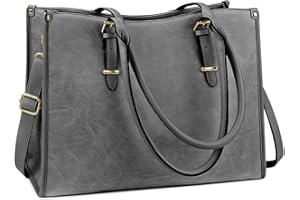 ‎NUBILY NUBILY Handtasche Damen Shopper Damen Groß Umhängetasche Laptoptasche 15.6 Zoll PU Leder Aktentasche Frauen Gross Arbeit Schule Business Tasche (Grau)
