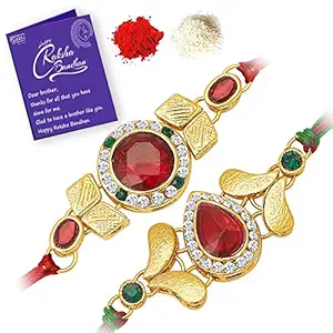 Sukkhi Cluster Rakhi Combo (Set of 2) with Roli Chawal and Raksha Bandhan Greeting Card For Men (CB73473)