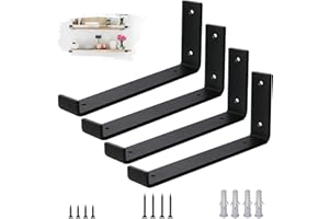 VTOPVMAX Pack de 4 Soporte Estanteria Pared para Balda Flotante - Escuadras Metalicas 0,5 cm de Espesor, Soporte Baldas Pared Industrial en Color Negro Moderno para Estanterias de Diseño, 30 cm
