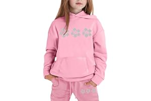 Generisch 2025 Conjunto de ropa para niña, sudadera con capucha informal, pantalones de chándal de 2 piezas, conjunto de sudadera estampada para niños pequeños
